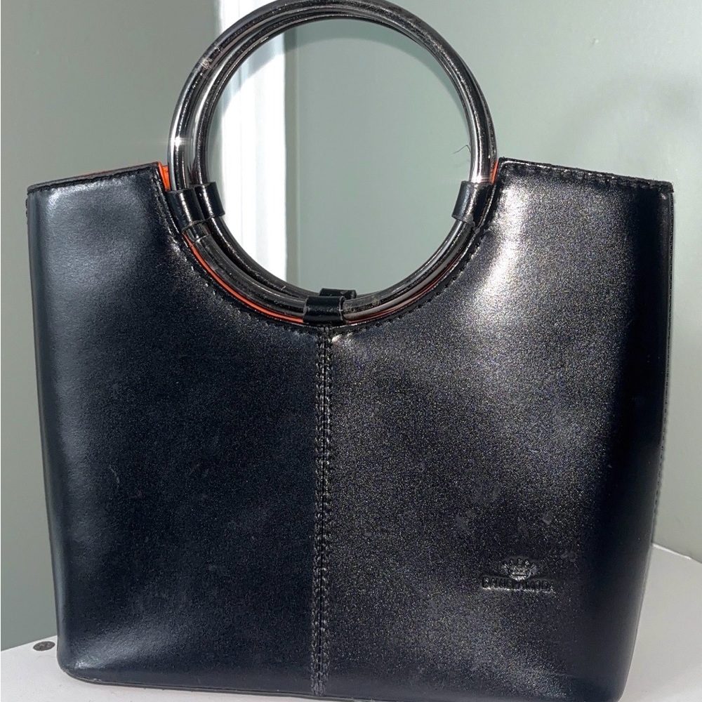 Daniela Moda Italian Leather Black Tote with Circular Handles